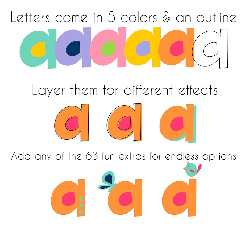 Doodle Alphabet PNG, Classroom Bright Alphabet Clipart font, funky colorful letters numbers, hand drawn alpha, digital sublimation design image 3