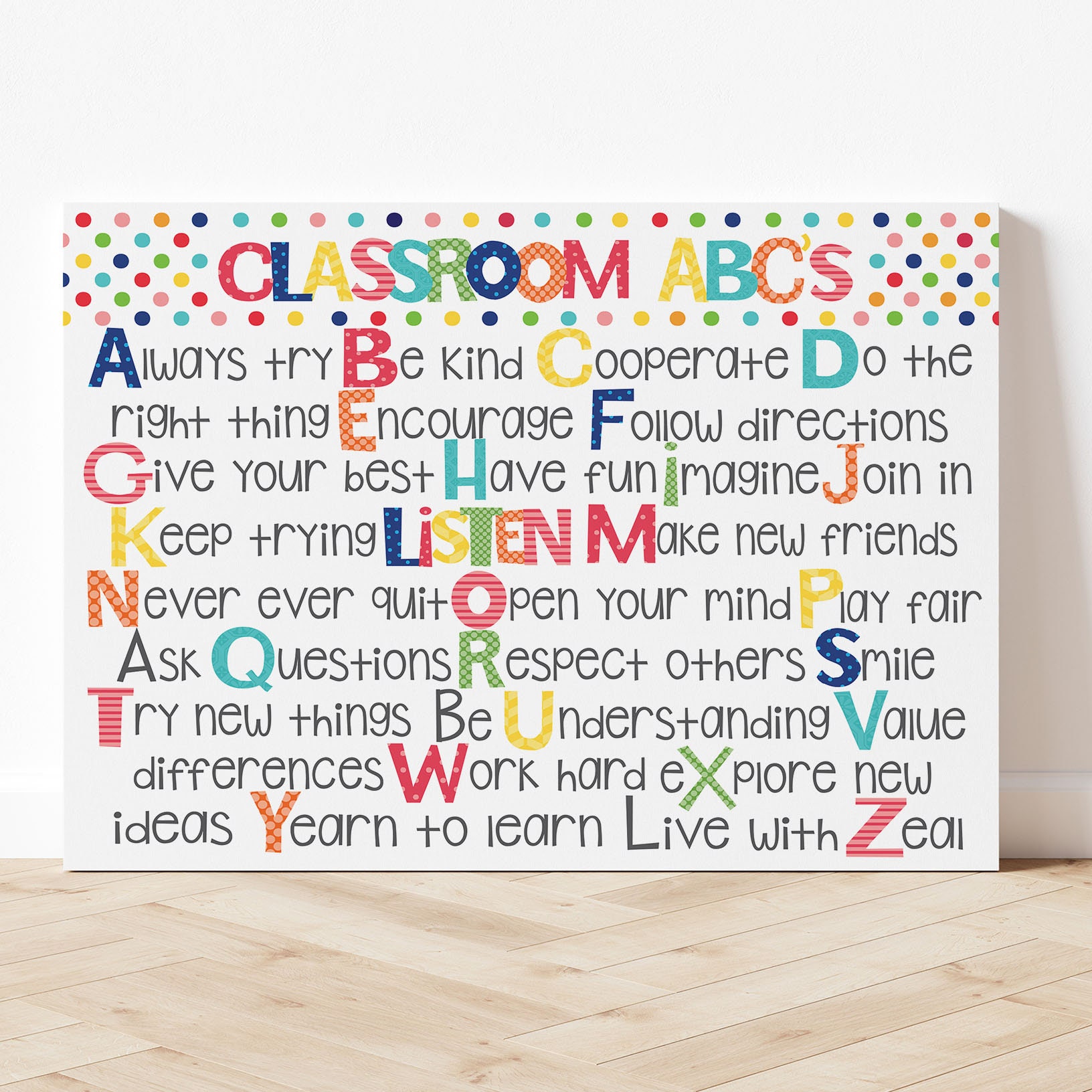 Classroom Rules Print, ABC Poster Sign, Elementary School Teacher ...