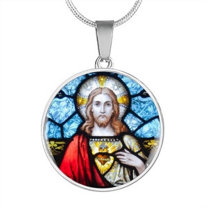 Sacred Heart of Jesus stained glass pendant necklace, Sacred Heart necklace, Sacred Heart pendant, Sacred Heart Catholic, Sacred Heart icon