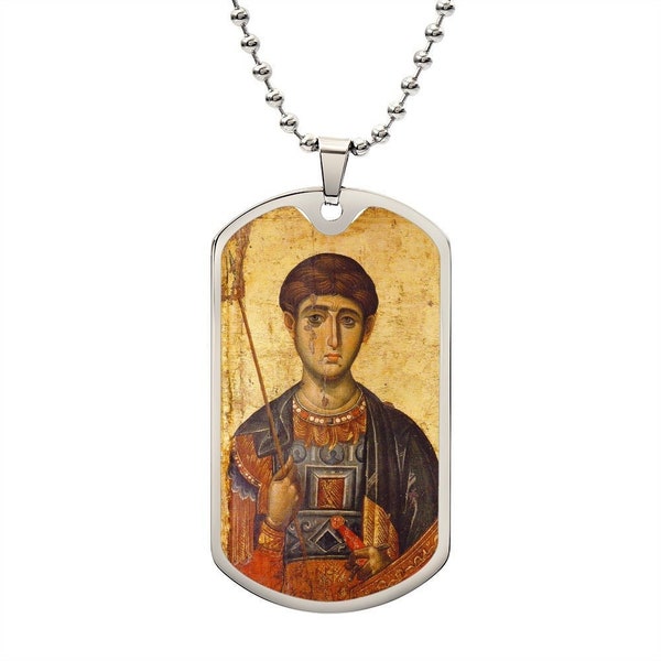 St Demetrius of Thessaloniki Orthodox icon dog tag necklace