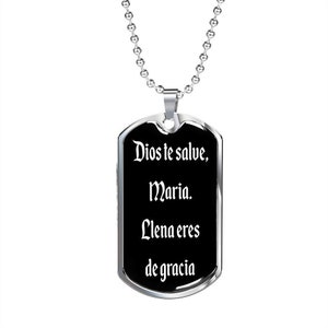 Hail Mary in Spanish dog tag necklace