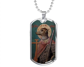 Dog-Headed St Christopher Orthodox Icon Dog Tag Necklace, Patron Saint Travelers Drivers, Stainless Steel