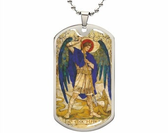 Saint Michael medal dog tag necklace pendant