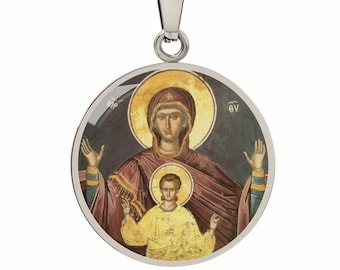 Our Lady of the Sign orthodox icon pendant necklace