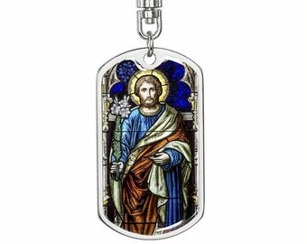St Joseph medal dog tag keychain