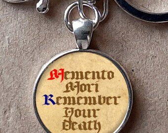 Memento Mori Pendant Keychain, Antique Bronze/Silver, Philosopher Gift