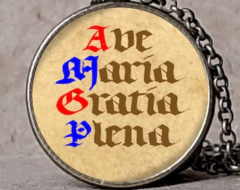 Hail Mary in Latin medal necklace or keychain