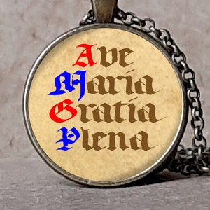 Hail Mary in Latin medal necklace or keychain