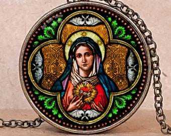 Heart of Mary, Sacred Heart, Immaculate Heart of Mary, First Communion gift, Catholic gift, Virgin Mary catholic pendant necklace keychain
