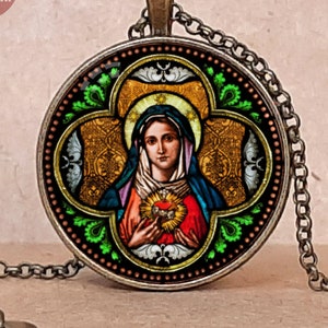 Heart of Mary, Sacred Heart, Immaculate Heart of Mary, First Communion gift, Catholic gift, Virgin Mary catholic pendant necklace keychain