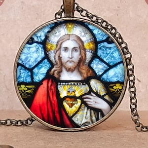 Sacred Heart necklace, Sacred Heart jewelry, Sacred and Immaculate Heart of Jesus, Sacred Heart pendant, Sacred Heart of Jesus necklace gift