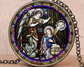 Annunciation to Blessed Virgin Mary pendant necklace or keychain, Expecting Mom gift, New Mom gift, Pregnancy gift, Catholic Gifts for Women