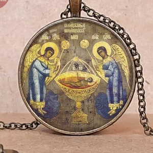Orthodox Eucharist icon pendant necklace or keychain, Holy Communion icon Orthodox, Holy Eucharist icon pendant, Lord&#39;s Supper icon necklace