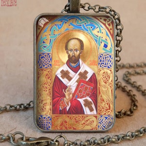 Saint Cedd icoon hanger ketting of sleutelhanger, Bisschop Oost-Saksen, Angelsaksische heilige, Britse heilige geschenk, St Cedd icoon, Keltisch patroon cadeau