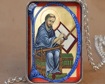 Collar o llavero con colgante del icono de San Beda el Venerable, icono de San Beda, San Beda el Venerable, icono de San Beda el Venerable, El Padre de la Historia Inglesa