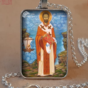 Colar ou chaveiro com pingente de ícone de São Félix, Félix da Borgonha, Félix de Dunwich, ícone de São Félix, Presente para Félix, presente de santo anglo-saxão