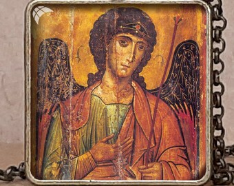 St Michael pendant, St Michael necklace, Saint Michael medal, St Michael charm, Archangel Michael Byzantine Orthodox icon pendant necklace
