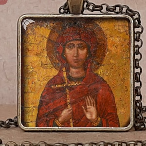 St Parascheva orthodoxe icoon hanger ketting / sleutelhanger, St Parascheva van de Balkan Byzantijnse icoon, St Parascheva het nieuwe Grieks-orthodoxe icoon
