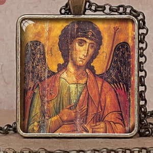 St Michael pendant, St Michael necklace, Saint Michael medal, St Michael charm, Archangel Michael Byzantine Orthodox icon pendant necklace