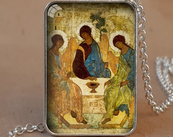 Andrei Rublev Trinity, Orthodox Icon of Holy Trinity pendant necklace or keychain, Holy Trinity Old Testament orthodox icon by Andrei Rublev