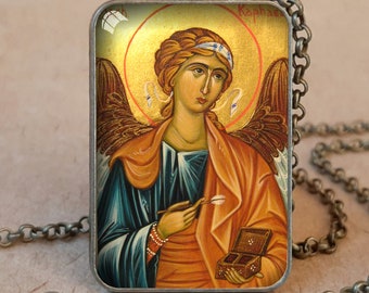 Collar o llavero con colgante de icono ortodoxo del Arcángel Rafael, colgante del Arcángel Rafael, collar del Arcángel Rafael, medalla del Arcángel Rafael