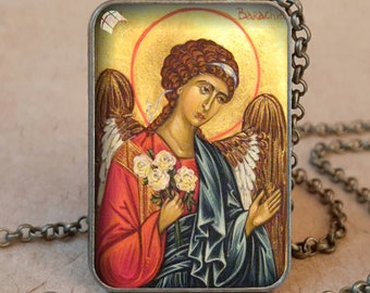 Collar y llavero con colgante de icono ortodoxo del Arcángel Barachiel, icono del Arcángel Barachiel, icono del Ángel Barachiel, San Baraquiel, Ángel Baraqiel