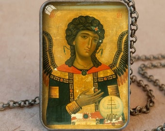 St Michael the Archangel Byzantine icon pendant necklace / keychain, St Michael pendant, St Michael necklace, St Michael icon orthodox medal