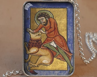 Samson and the Lion pendant necklace or keychain, Godson gift, Goddaughter gift, Godparent gift, Godmother gift, Godfather gift, Pastor gift