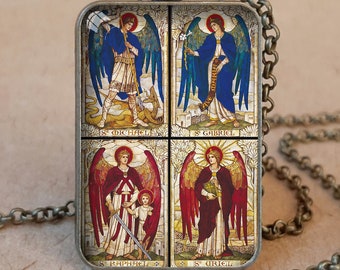 Archangels Michael, Gabriel, Raphael & Uriel pendant necklace or keychain / Baptism Gift Girl or Boy