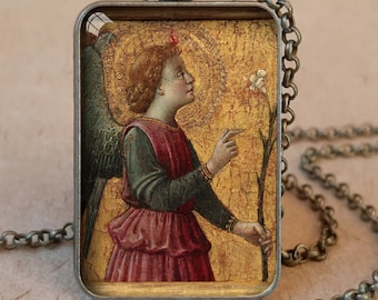 Collar o llavero con colgante de Fra Filippo Lippi El Ángel de la Anunciación, San Gabriel Arcángel, Arcángel Gabriel, joyería de regalo para nuevas mamás
