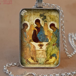 Andrei Rublev Dreifaltigkeit, Ikone der Heiligen Dreifaltigkeit Anhänger Halskette oder Schlüsselanhänger, Heilige Dreifaltigkeit alttestamentliche kyrillische Ikone von Andrei Rublev