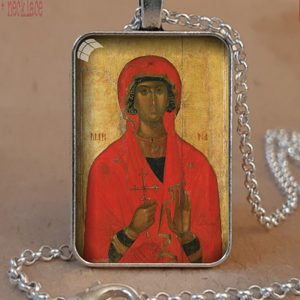 St Marina / St Margaret of Antioch Orthodox icon necklace / keychain, St Marina the Great Martyr Byzantine icon, St Margaret the Virgin icon