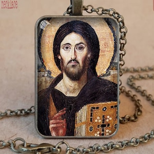 Cristo Pantocratore ortodosso del Sinai, Icona ortodossa bizantina di Gesù Cristo Pantocratore del monastero di Santa Caterina, collana pendente del Monte Sinai