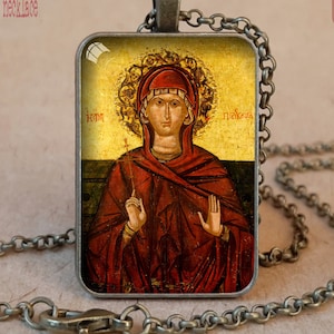 Saint Parascheva Orthodox icon necklace / keychain, Patron Saint of Marriage, Saint Parascheva of the Balkans icon, St Paraschevi Greek icon