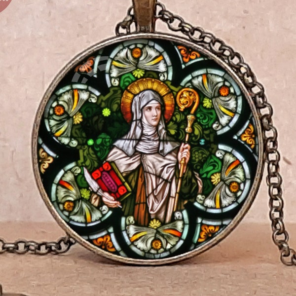 Saint Gertrude the Great Pendant Necklace or Keychain, Patron of Travelers, St Gertrude Helfta, Confirmation Gift, First Communion Gift