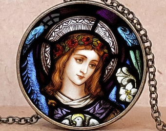 Archangel Gabriel pendant necklace, St Gabriel The Archangel stained glass, New Mom gift, Pregnancy gift, Mom To Be gift, Expecting Mom gift