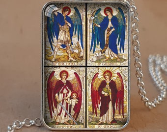 Archangels Michael, Gabriel, Raphael and Uriel pendant necklace or keychain, Baptism gift, Godparent Gift, Confirmation Gift, Pastor Gift