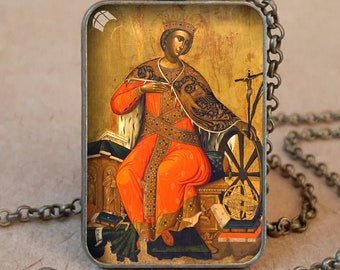 St Catherine of Alexandria Orthodox icon necklace / keychain, Great Martyr St Catherine Byzantine icon, Saint Catherine Greek Orthodox icon