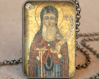 St Anthony the Great Orthodox icon necklace / keychain, St Anthony of Egypt Coptic icon pendant, St Anthony of Desert Byzantine icon pendant