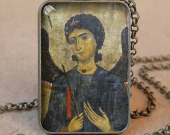 Collar o llavero con colgante de icono ortodoxo de San Gabriel Arcángel, icono bizantino del Arcángel Gabriel, icono ortodoxo georgiano de San Gabriel
