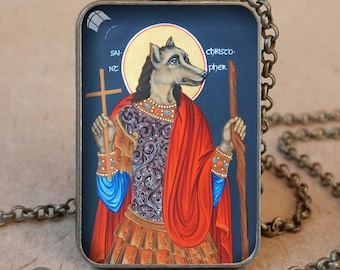 Collar/llavero con colgante de cabeza de perro con icono ortodoxo de San Cristóbal, collar de San Cristóbal para hombre, cinocefalia, icono de cabeza de perro de San Cristóbal