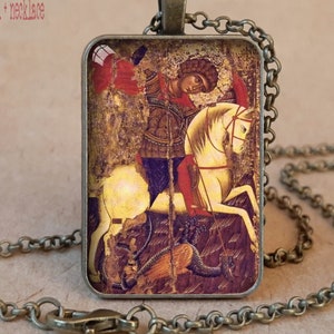 Saint George Orthodox icon pendant necklace / keychain, St George Byzantine icon, Patron Saint of Soldiers, Saint George Greek Orthodox icon