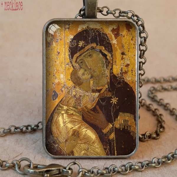 Virgin Mary Showing Mercy icon of Vladimir pendant necklace, Theotokos Eleusa Tenderness icon of Vladimir, Pregnancy Gift, Gift For New Mom