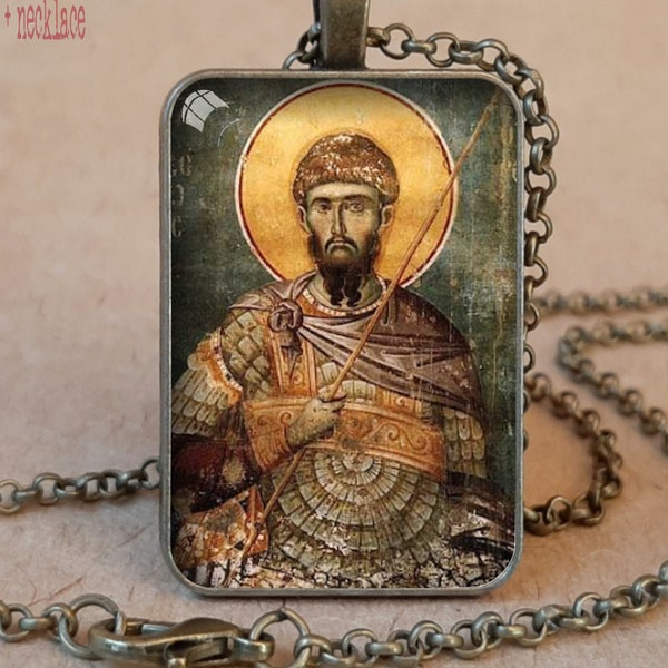 St Theodore of Amasea Orthodox icon necklace / keychain, St Theodore Tyron Byzantine icon, St Theodore the Great Martyr Greek Orthodox icon