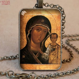 Our Lady of Kazan orthodox icon pendant necklace or keychain, Mother of God of Kazan icon, Pregnancy gift, Gift For New Mom, New Mom Gift