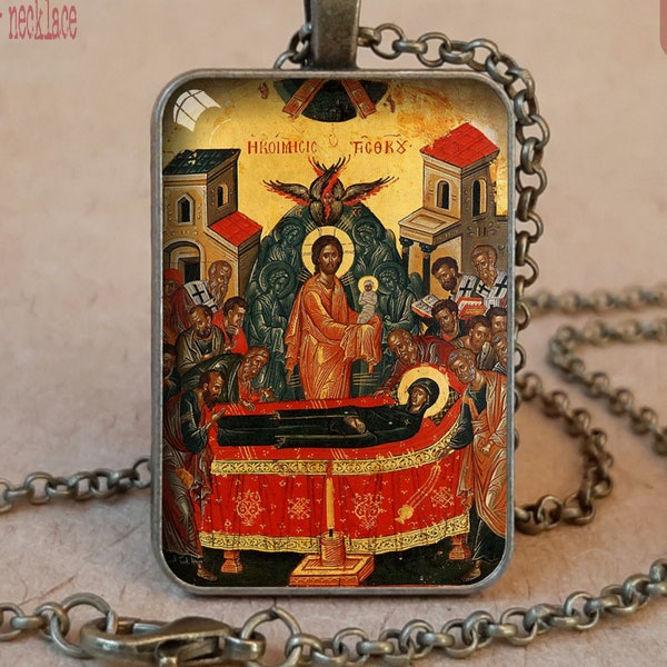 Assumption of Mary orthodox icon pendant necklace or keychain Dormition of Mary, Dormition of the Mother of God, Godmother gift, Cleric gift
