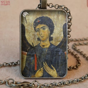 St Gabriel Erzengel Ikonen-Anhänger Halskette oder Schlüsselanhänger, Erzengel Gabriel Byzantiner Ikone, Erzengel Gabriel Georgisch-Orthodoxe Ikone