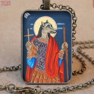 Dog Head St Christopher Orthodox icon pendant necklace / keychain, St Christopher necklace for men, Cynocephaly St Christopher dog head icon