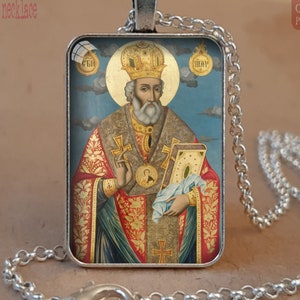 Orthodoxe Sinterklaas icoon hanger ketting/sleutelhanger, Sinterklaas van Myra icoon, Byzantijnse Sinterklaas icoon, Griekse Sinterklaas icoon