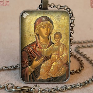 Mary and baby Jesus 'She who points the Way' [Theotokos Hodegetria] orthodox icon pendant necklace or keychain, Catholic Gifts for Women